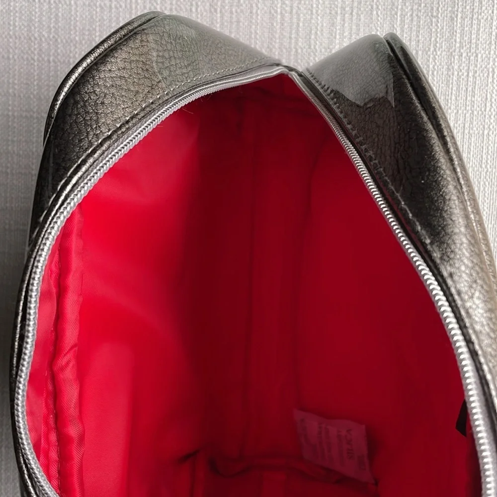 Lancome large gray silver metallic glossy cosmetics pouch